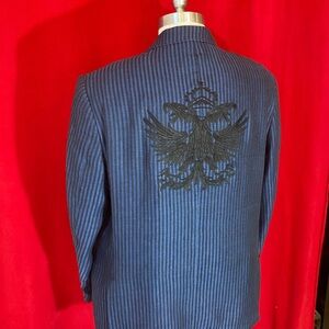 RIZZOLI UOMO men blazer. Italy. Logo of eagle. Blue and black. 50R. Linen